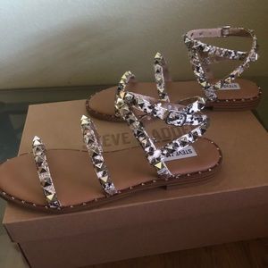 Studded snake print sandals